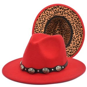 Fedora Hat Flat Eaves Red Tan Leopard Silver-tone Conch Western Boho Fashionable